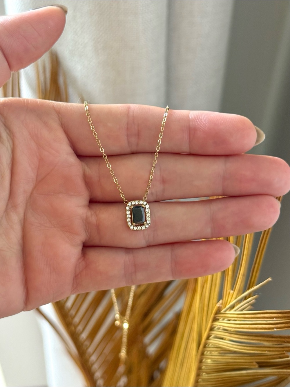 NEW Black Onyx Pavé Pendant 18k Gold Plated Necklace Hypoallergenic